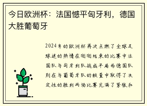 今日欧洲杯：法国憾平匈牙利，德国大胜葡萄牙