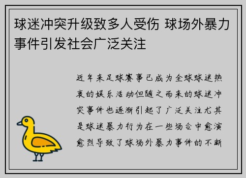 球迷冲突升级致多人受伤 球场外暴力事件引发社会广泛关注